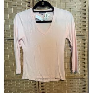 James Perse Light Pink V‑Neck Long Sleeve Top